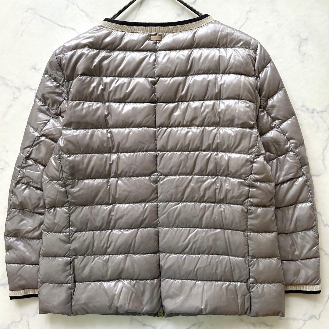 chauru♡ ヘルノ ノーカラーダウンジャケット トリミング