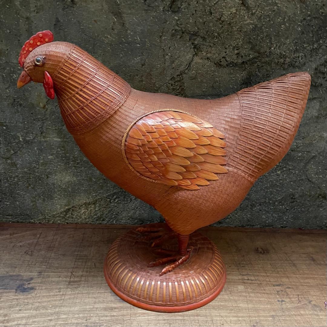 希少 1940's ヴィンテージ 上海伝統工芸 竹細工 雄鶏 ラタン オブジェ