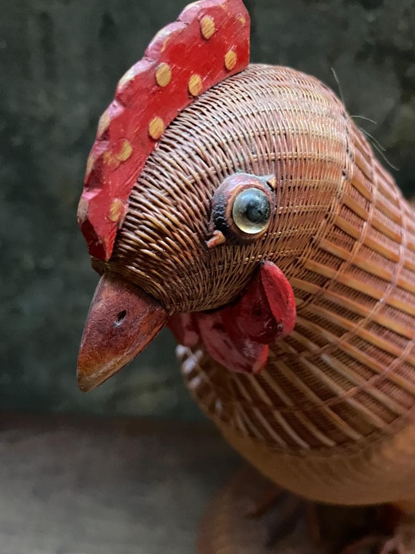 希少 1940's ヴィンテージ 上海伝統工芸 竹細工 雄鶏 ラタン オブジェ