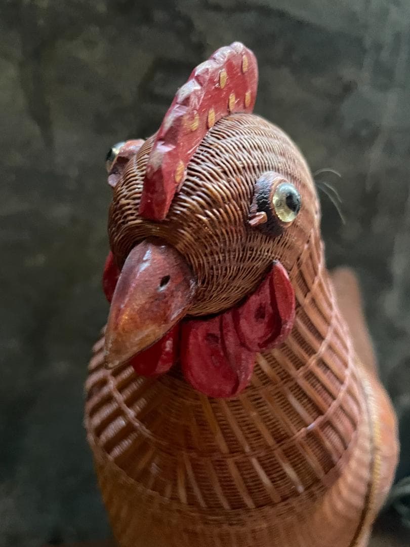 希少 1940's ヴィンテージ 上海伝統工芸 竹細工 雄鶏 ラタン オブジェ