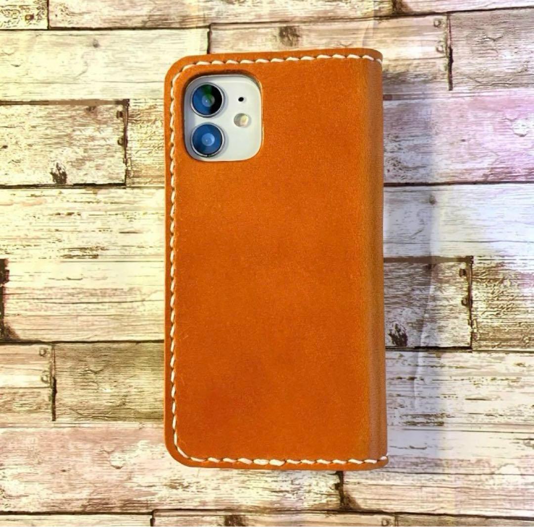 栃木レザー　キャメル　iPhoneケース　2枚ポケット付き　手帳型　本革