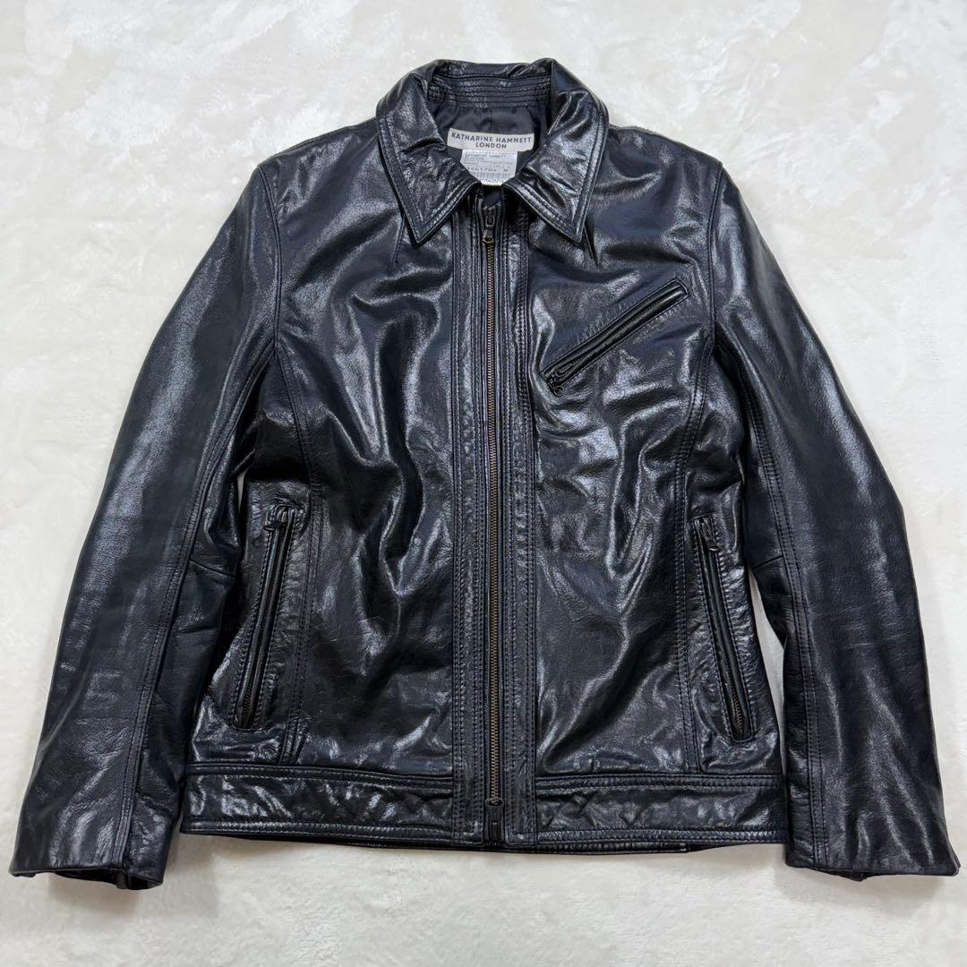 キャサリンハムネットロンドン 牛革 カウレザー シングルライダースジャケット M