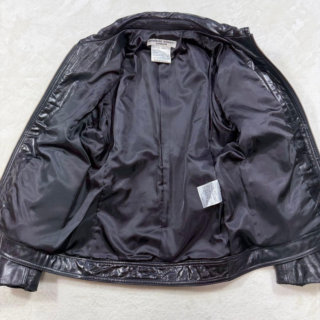 キャサリンハムネットロンドン 牛革 カウレザー シングルライダースジャケット M