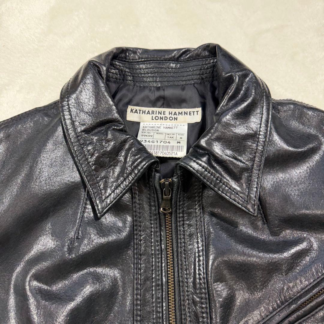 キャサリンハムネットロンドン 牛革 カウレザー シングルライダースジャケット M