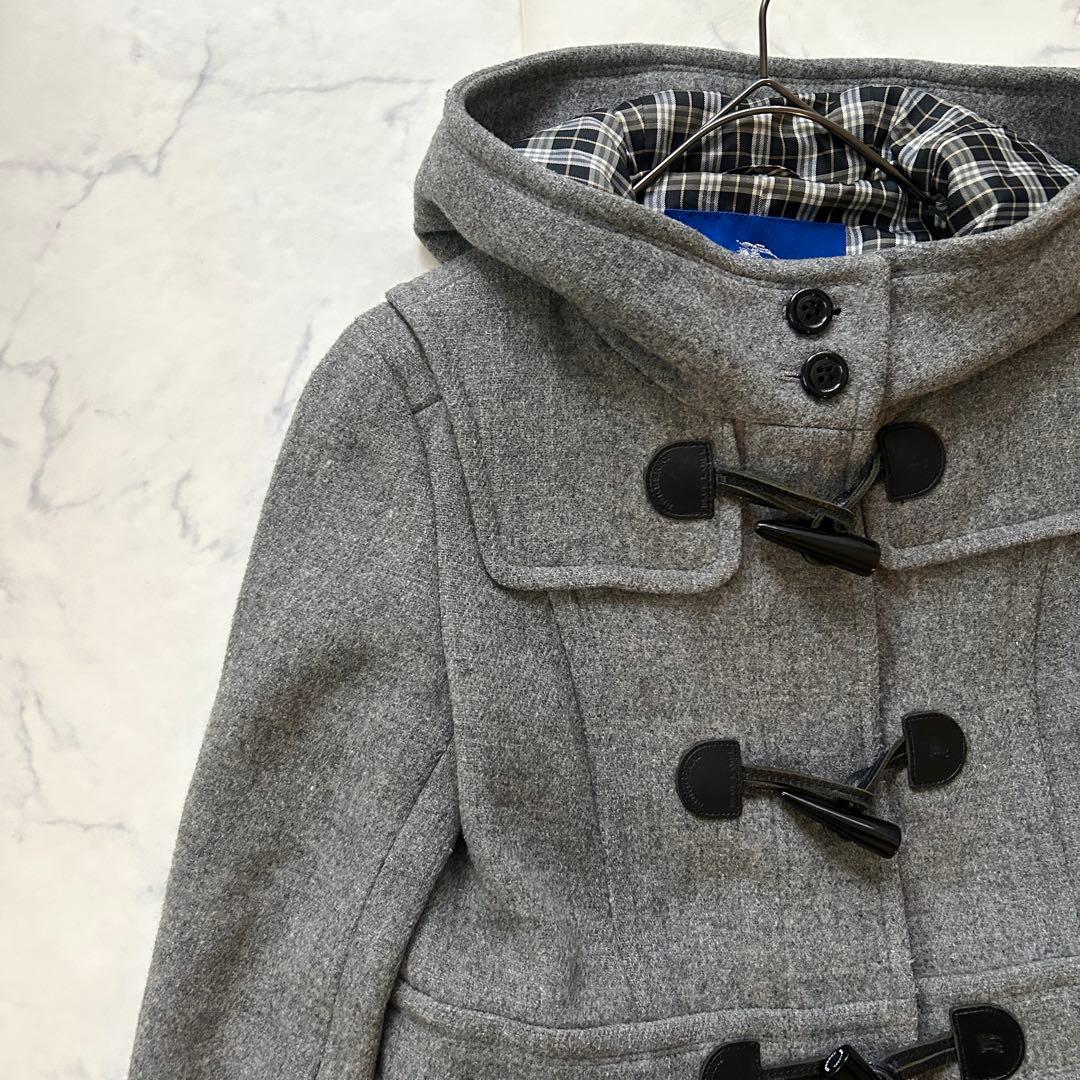 バーバリーブルーレーベル ダッフルコート フード ノバチェック レザー 38