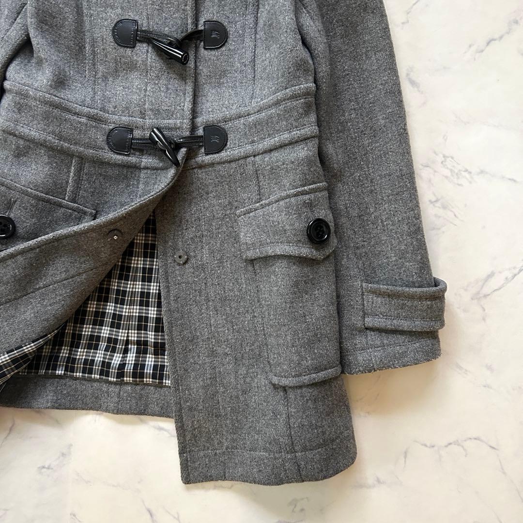 バーバリーブルーレーベル ダッフルコート フード ノバチェック レザー 38