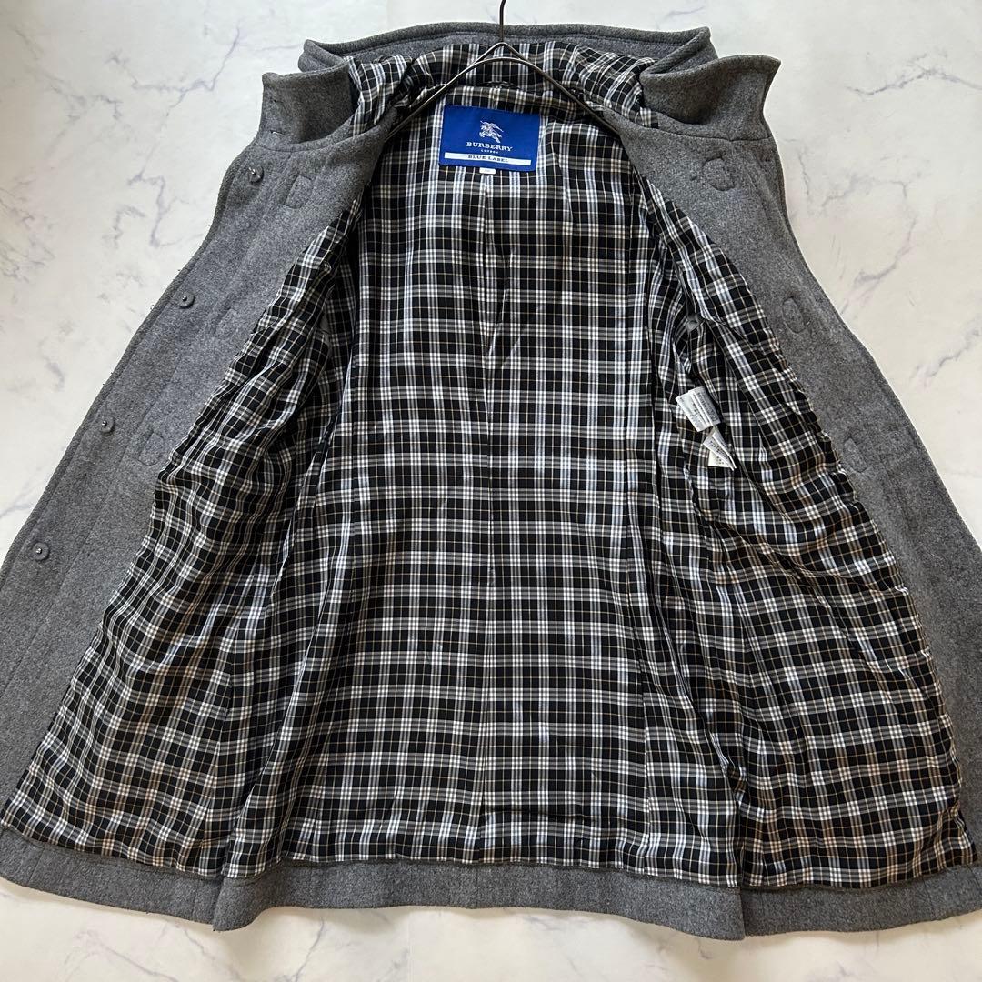 バーバリーブルーレーベル ダッフルコート フード ノバチェック レザー 38