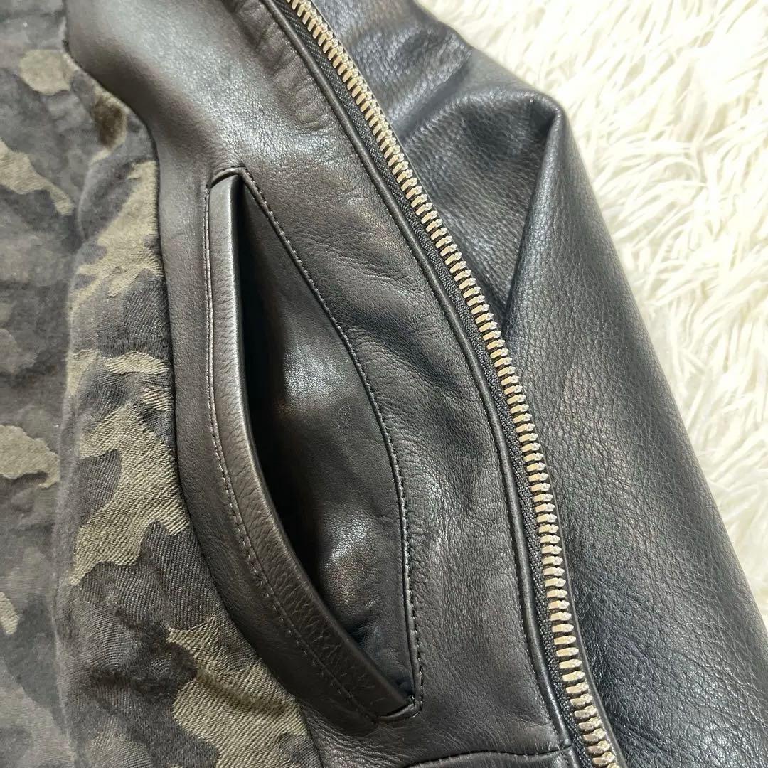 【美品】AKM レザージャケット　牛革　ブラック　S 日本製　裏地カモ