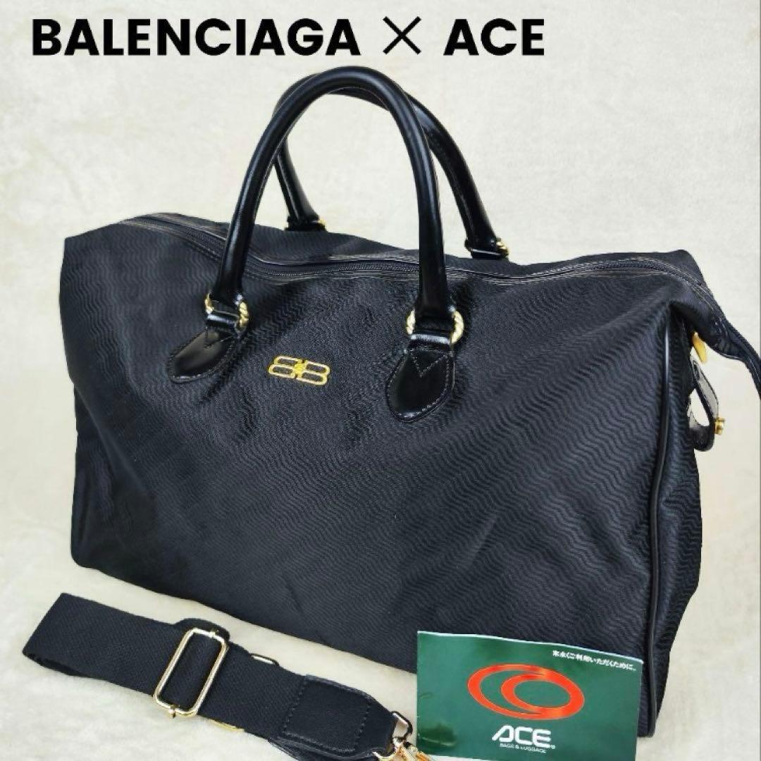 美品 バレンシアガ エース コラボ 2way ボストンバッグ ナイロン ブラック