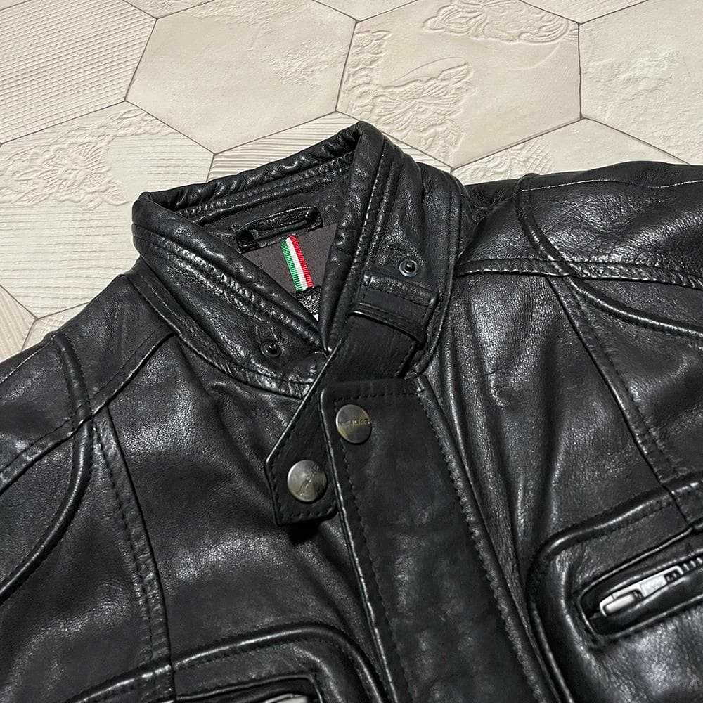 定価10万円 イタリア製 ガス【GAS】羊革 モーターサイクルジャケット L 黒