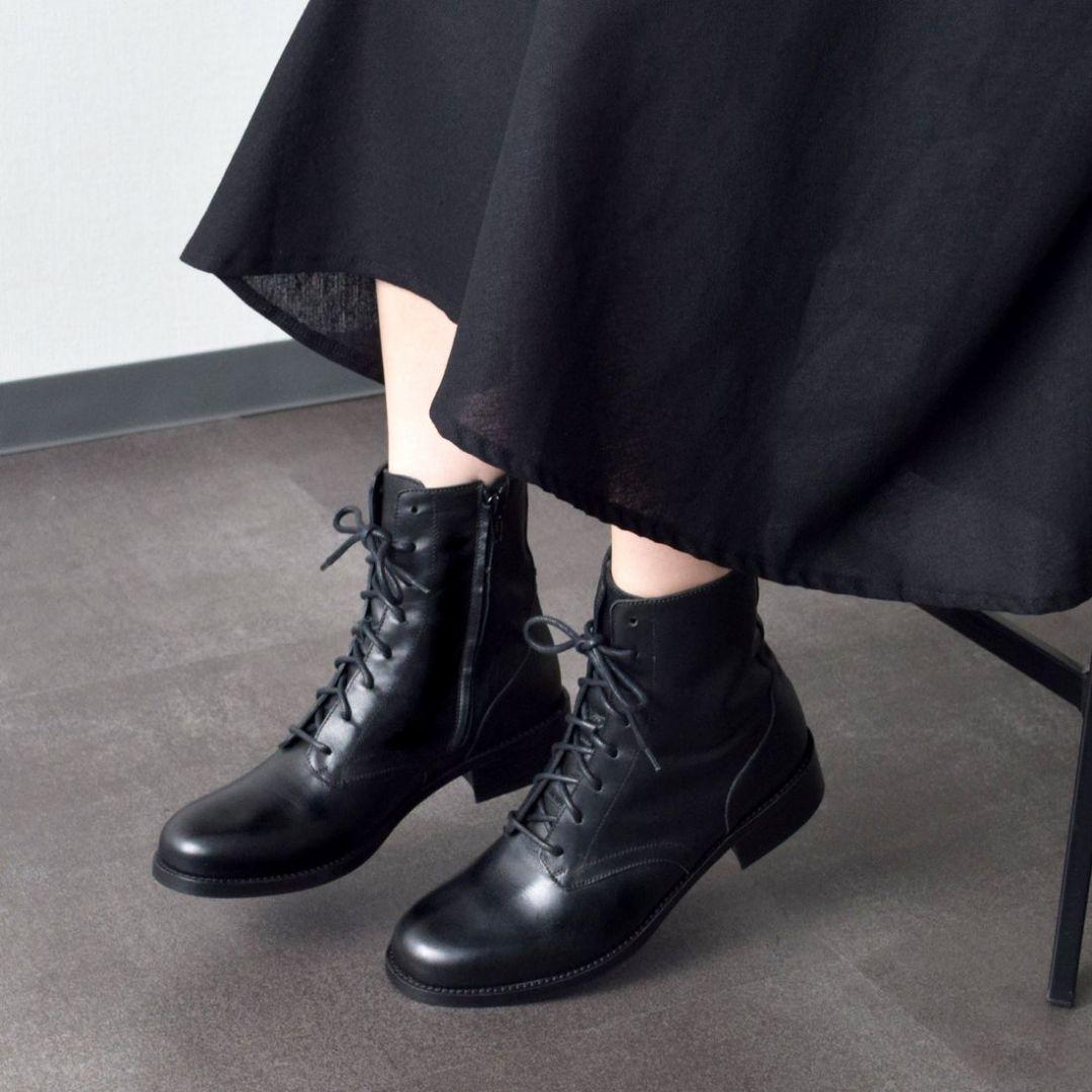 未使用 ファビオルスコーニ ラウンドトゥ レースアップ レザー ブーツ イエナ