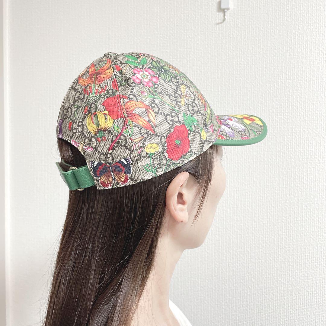 ✨️極美品✨️GUCCI グッチ フローラル レザー キャップ 帽子 GG S