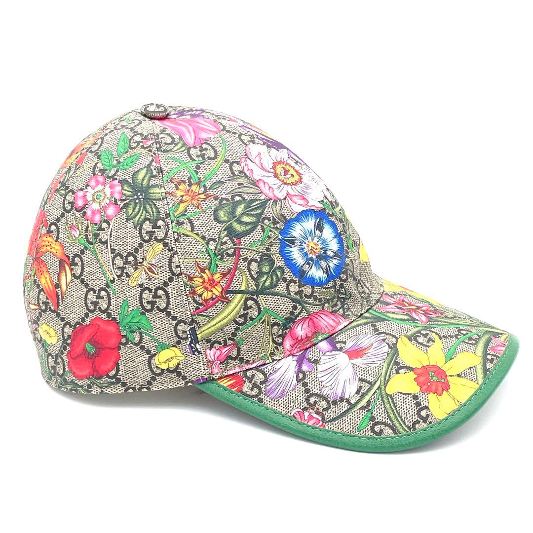 ✨️極美品✨️GUCCI グッチ フローラル レザー キャップ 帽子 GG S