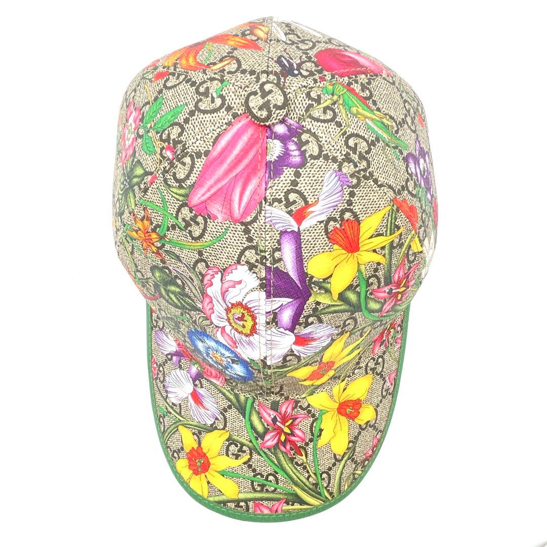 ✨️極美品✨️GUCCI グッチ フローラル レザー キャップ 帽子 GG S