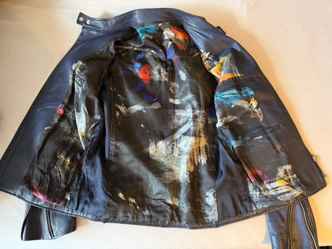 PSポールスミス　ダークブルー レザー シングルライダースジャケット