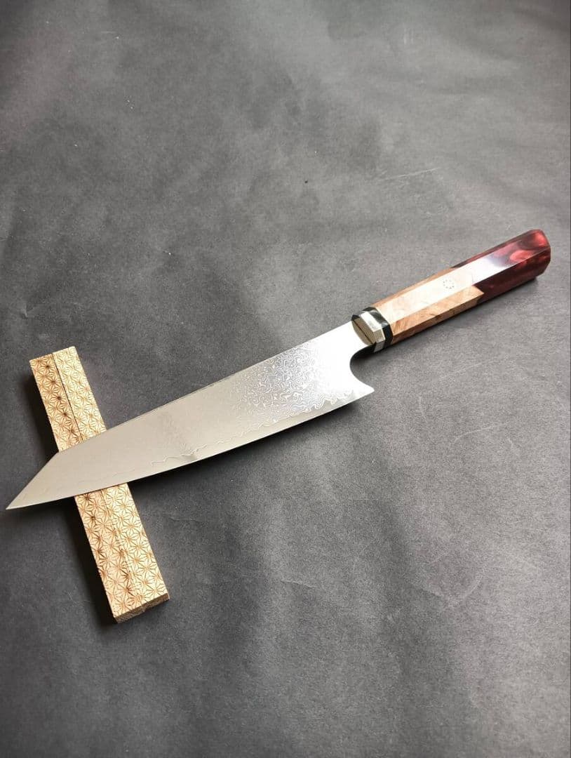 67層鏡面ダマスカス刀型切付ペティナイフ 170mm　モダンビジュアルレッド柄