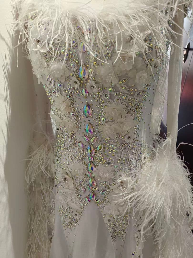 ★美品 お得　社交ダンスドレス スタンダードドレス オーストリッチ羽根 M