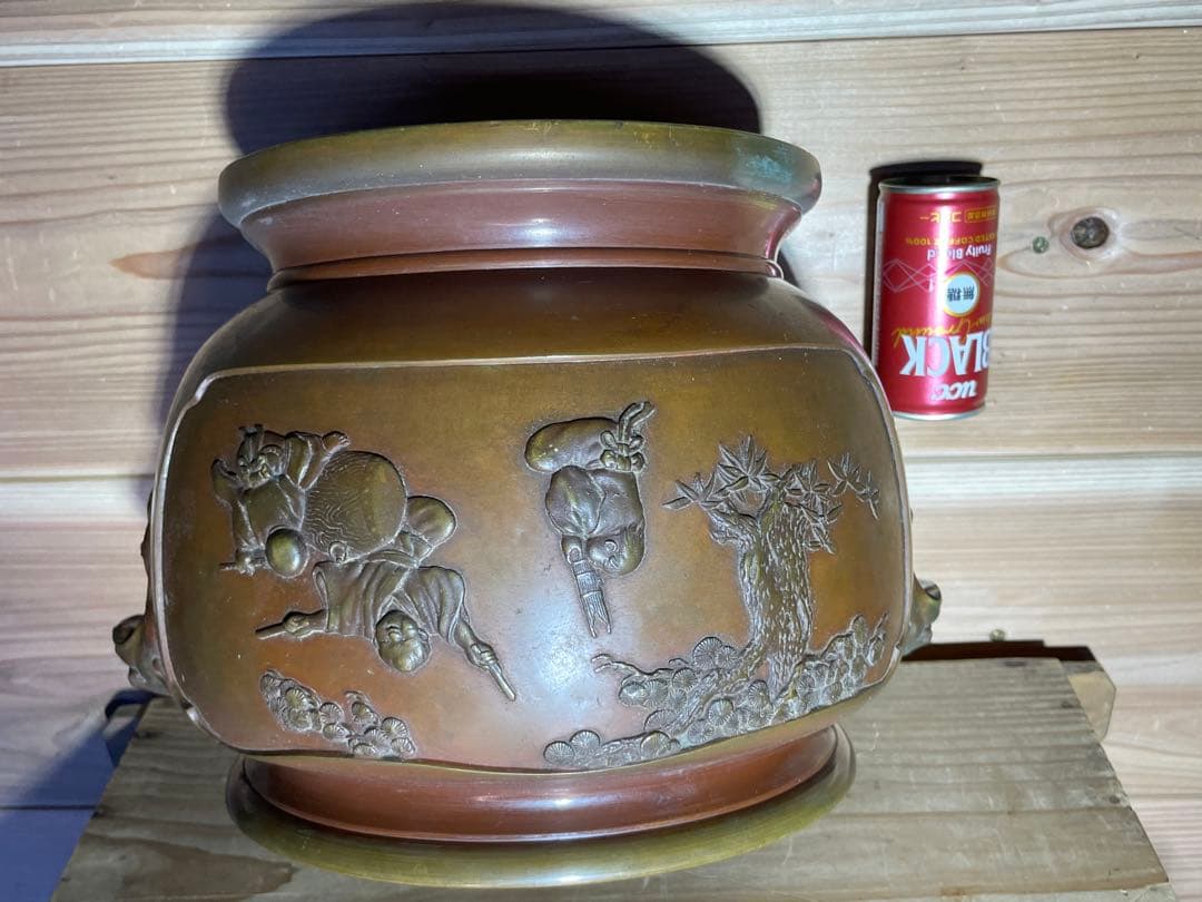 専用　義正　唐子　仙徳火鉢　大型　約5.5kg【m195 大正火鉢　仙徳銅器　】