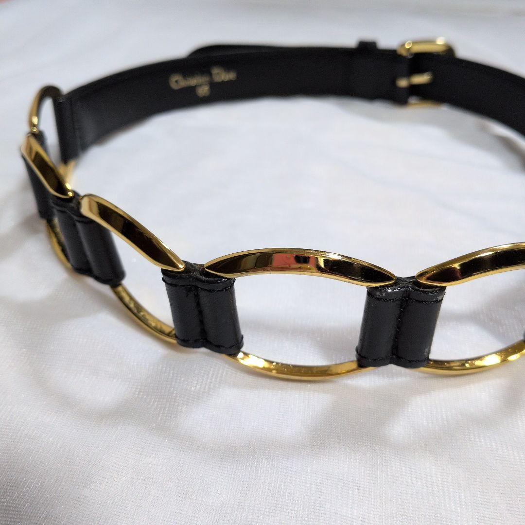 希少デザイン　クリスチャンディオール　ベルト　ゴールドチェーン 革