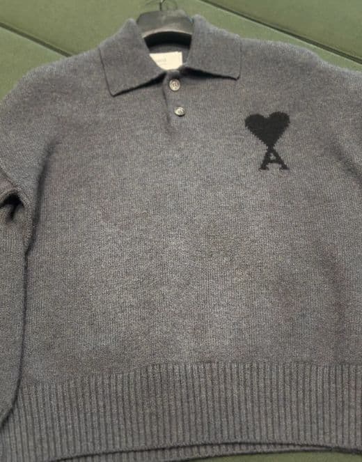 ♡AMI PARIS♡ ハートA刺繍 ポロニット グレー M