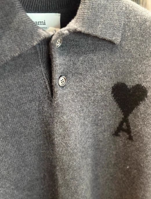 ♡AMI PARIS♡ ハートA刺繍 ポロニット グレー M