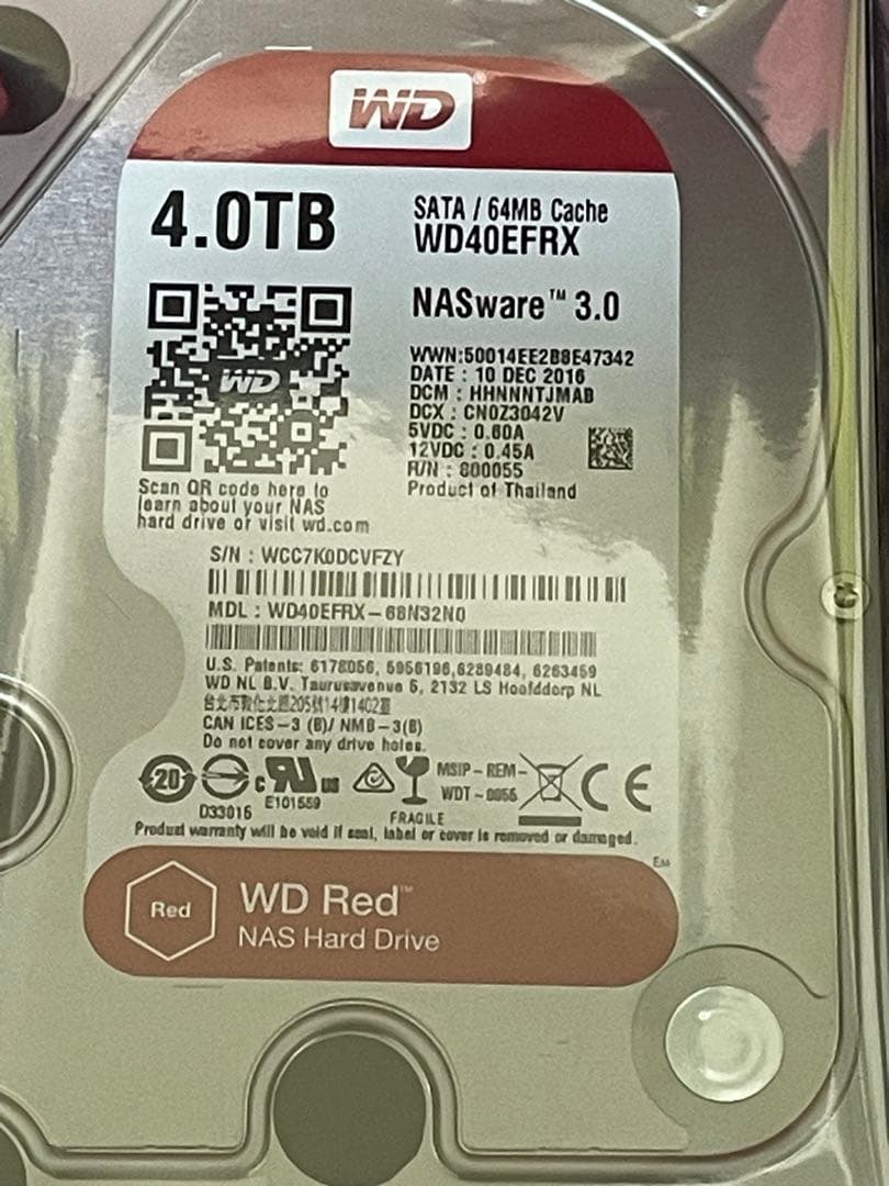 外付けハードディスク・ドライブ WD Red 4TB HDD WD40EFRX