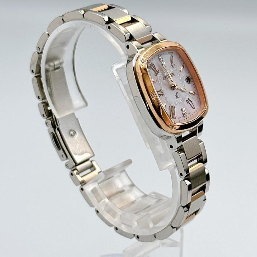 美品 シチズン クロスシー レディース腕時計 電波ソーラー ピンク スクエア