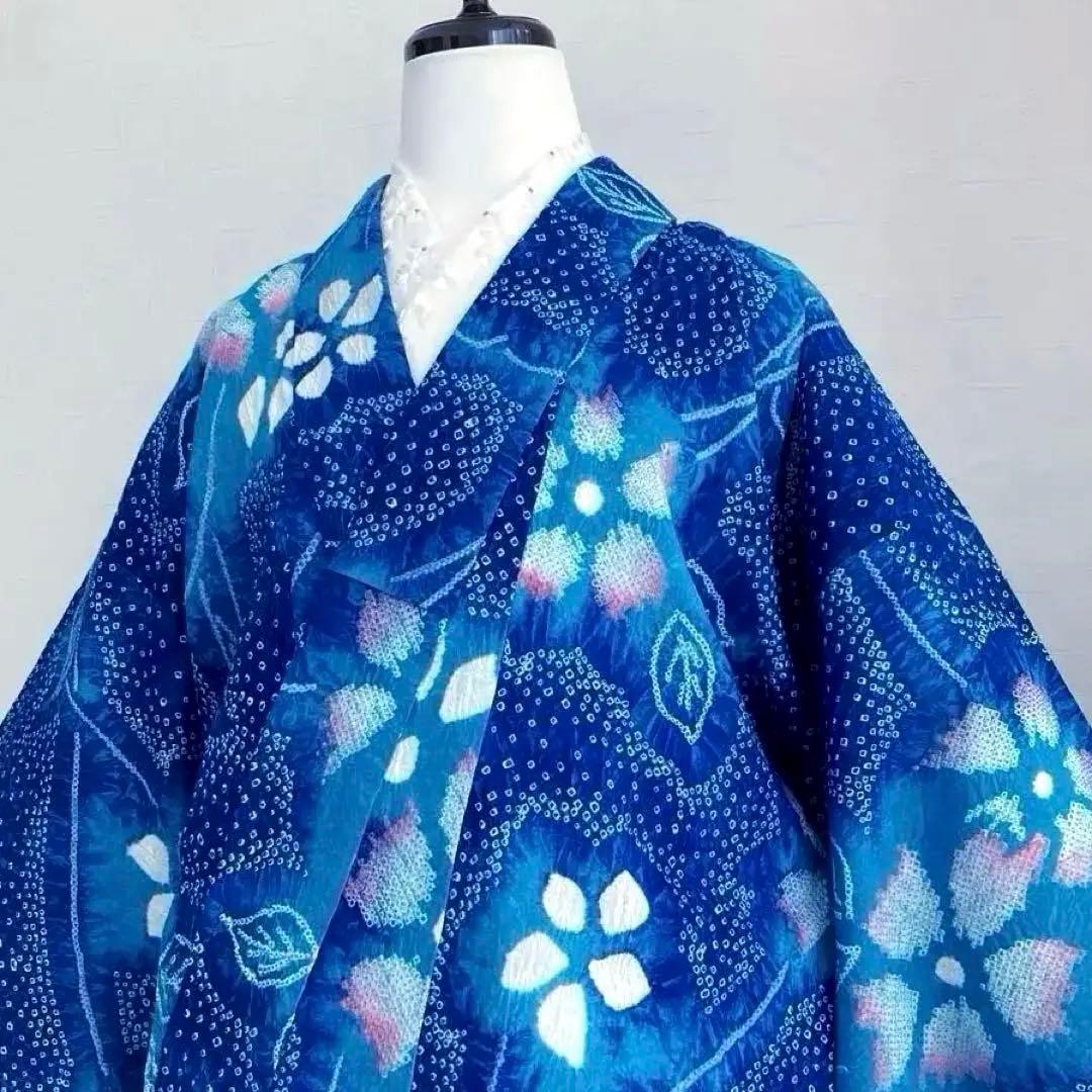 有松絞り・有松鳴海絞り　浴衣　ロイヤルブルー　身丈155cm No.5-190