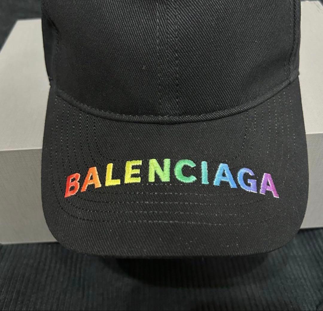 極美品✨BALENCIAGA キャップ　レインボー　ロゴ刺繍　L59　黒