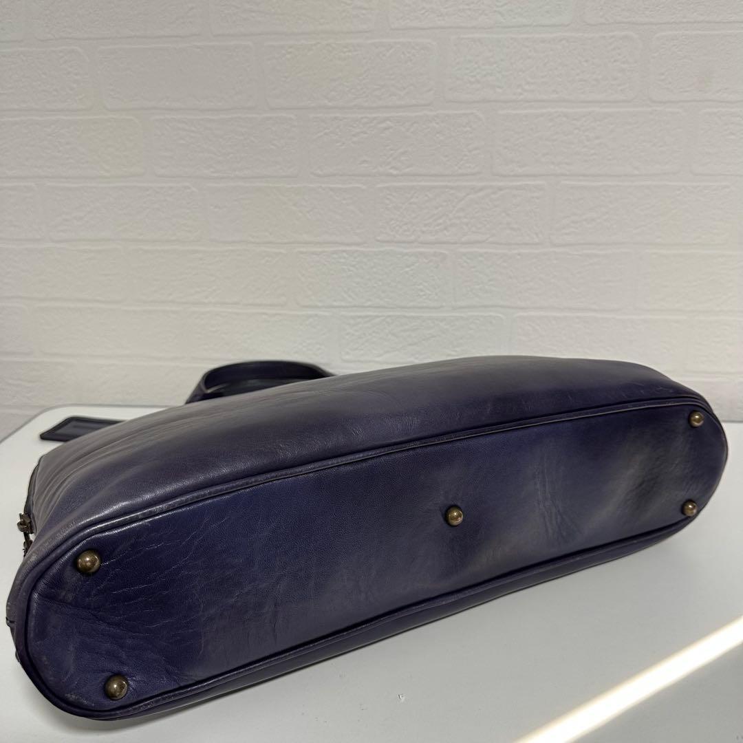 マザーハウス　アンティークスリム　ビジネスバッグ　ネイビー　レザー