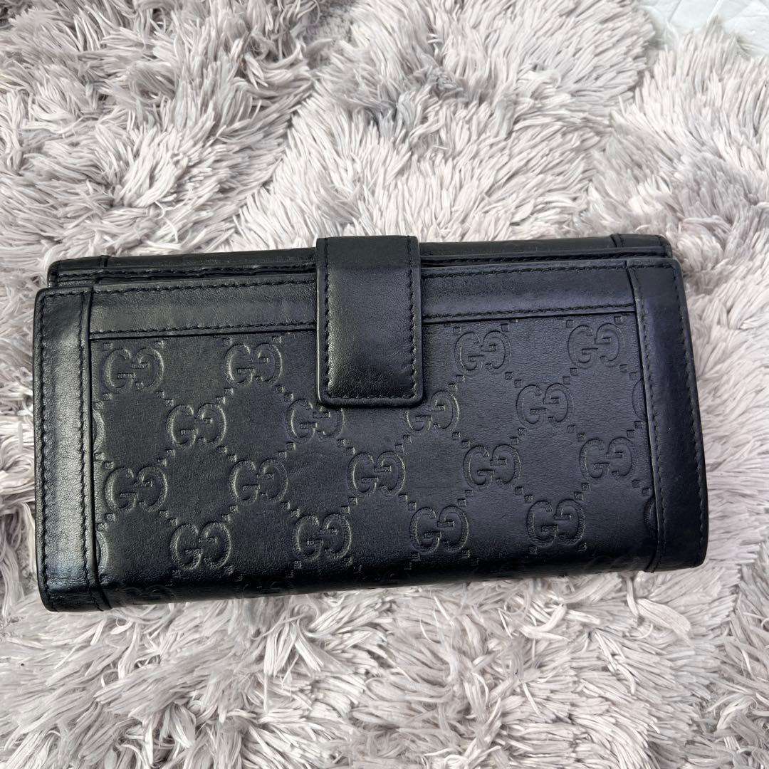 美品✨GUCCI シマ　ロゴ金具　Wホック ブラック　メンズ　長財布