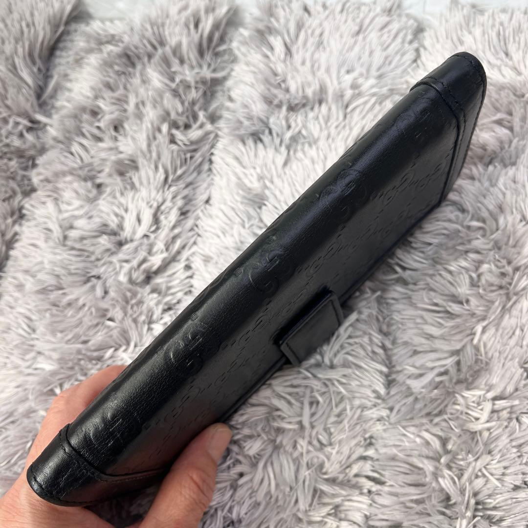 美品✨GUCCI シマ　ロゴ金具　Wホック ブラック　メンズ　長財布