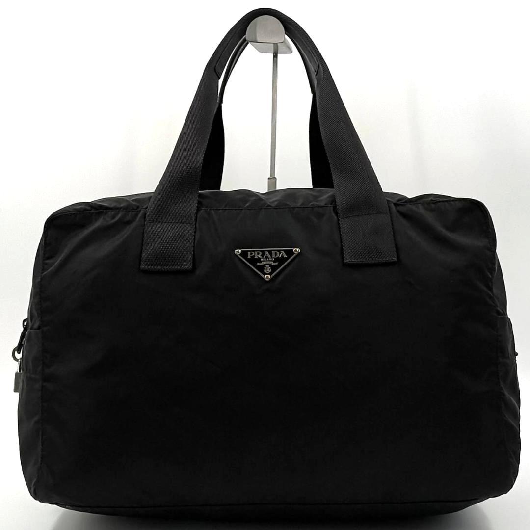 希少✨プラダ 大容量 ボストンバッグ 三角ロゴ レザー ナイロン 肩掛け 黒
