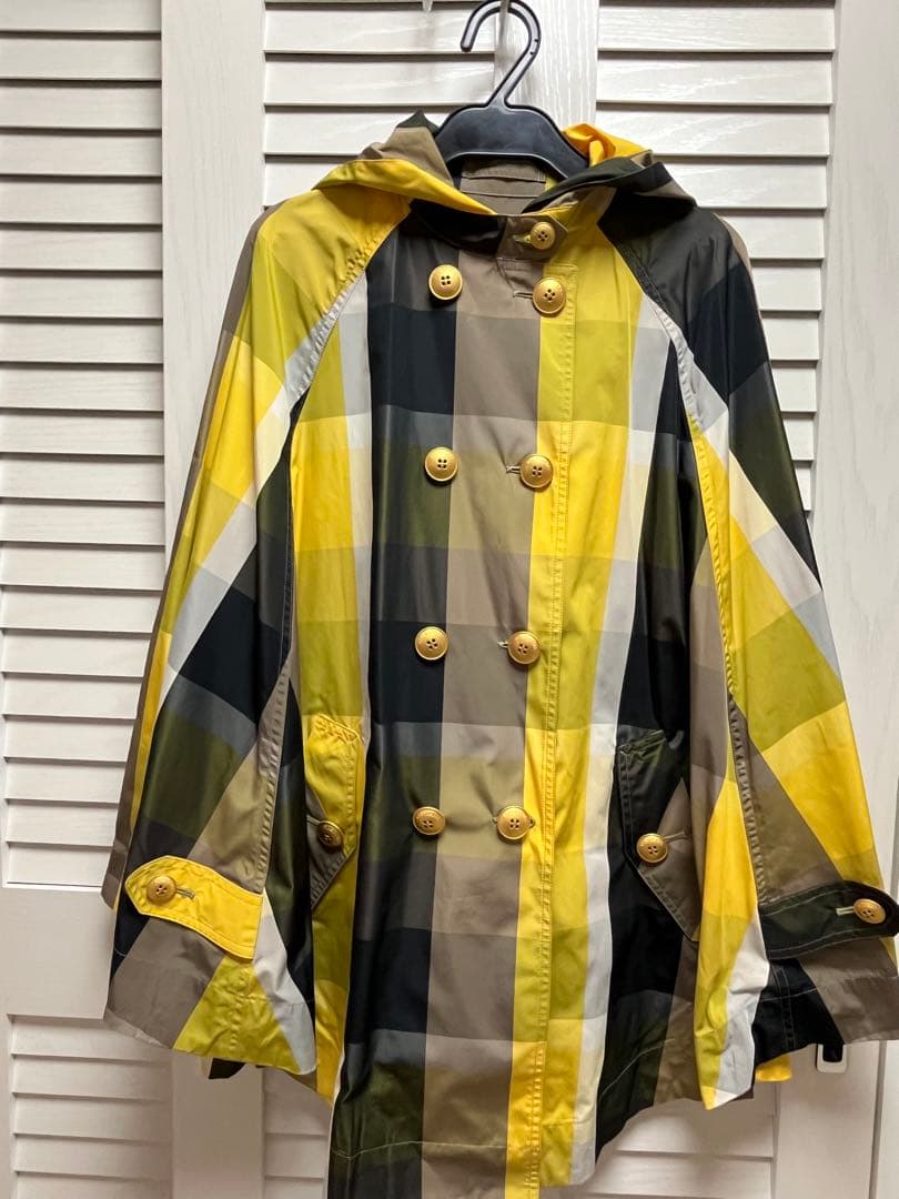 ブルーレーベル　未使用チェック柄フード付きレインポンチョ　38号