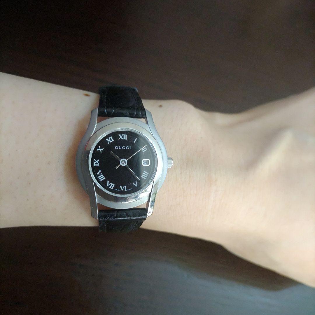 グッチ　5500L レザー　腕時計　レディース　黒革