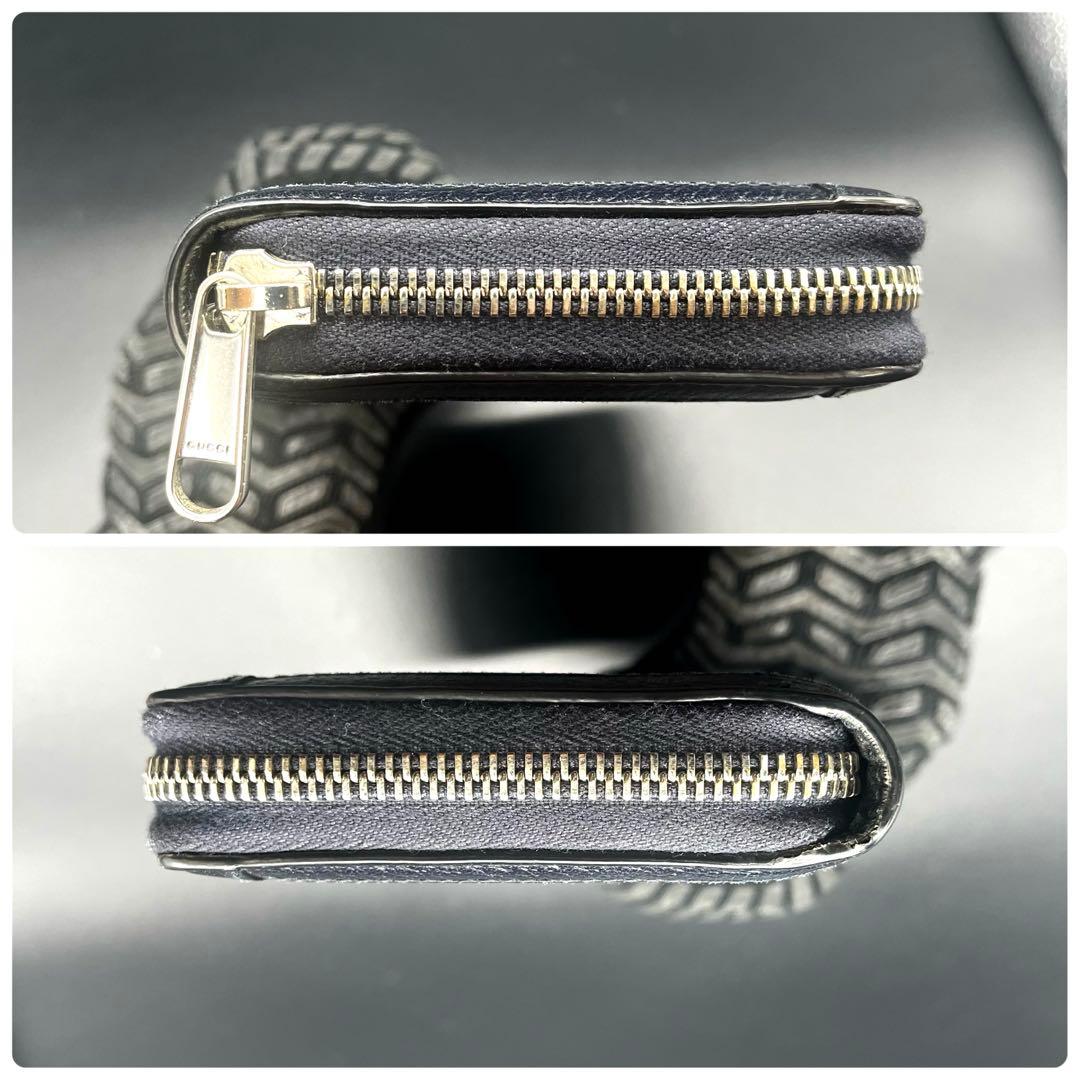 美品/現行✨グッチ 長財布 ラウンドファスナー オフィディア 紺 706844