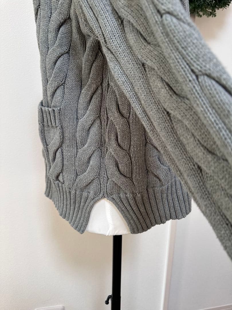 ポロラルフローレン カーディガン ケーブルニット グレー 刺繍ロゴ　S-M 綿