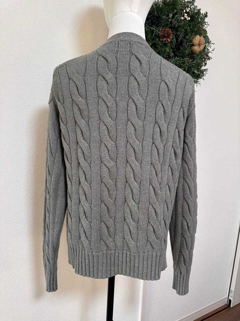 ポロラルフローレン カーディガン ケーブルニット グレー 刺繍ロゴ　S-M 綿