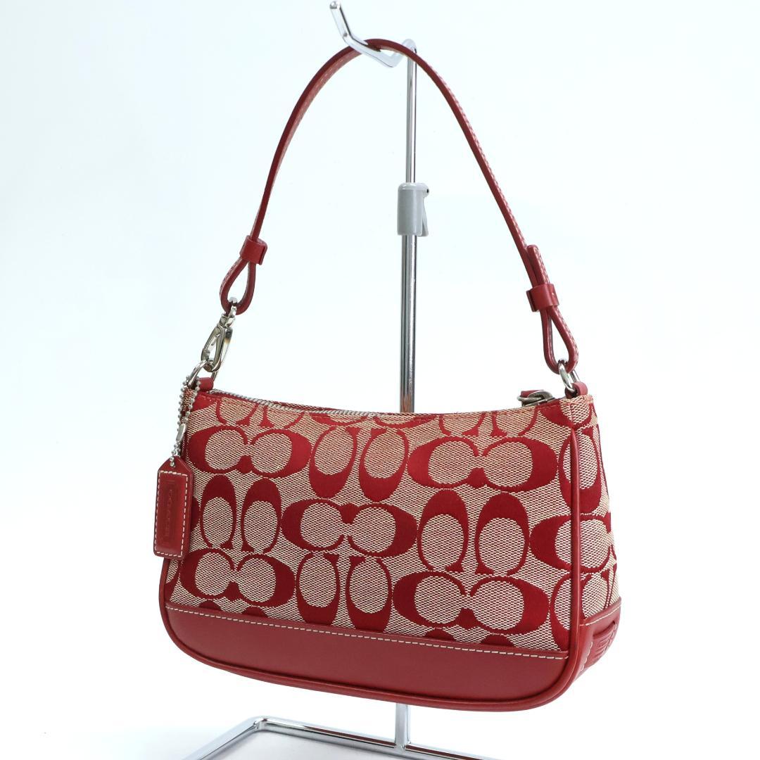 極美品 COACH アクセサリーポーチ 6094 ハンドバッグ シグネチャー 赤