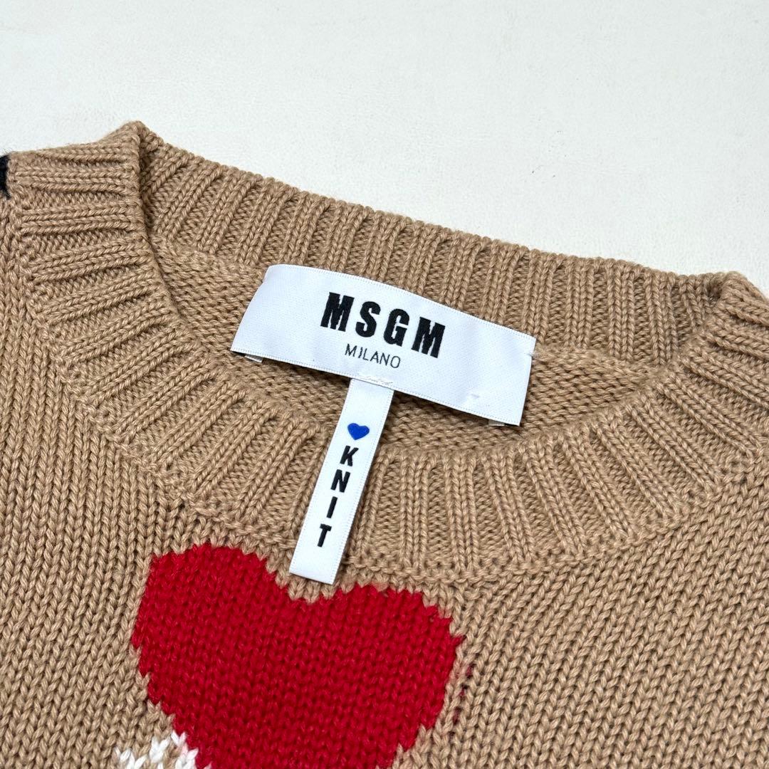 【MSGM】アーガイルハートニット（Mサイズ相当）ベージュ　長袖セーター