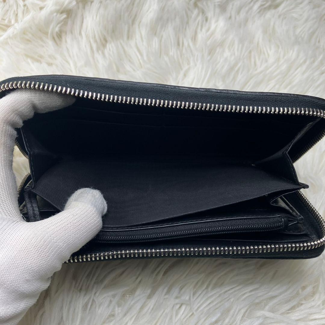 極美品 GUCCI グッチ 長財布 GGエンボス ファスナー ブラック 保存袋付