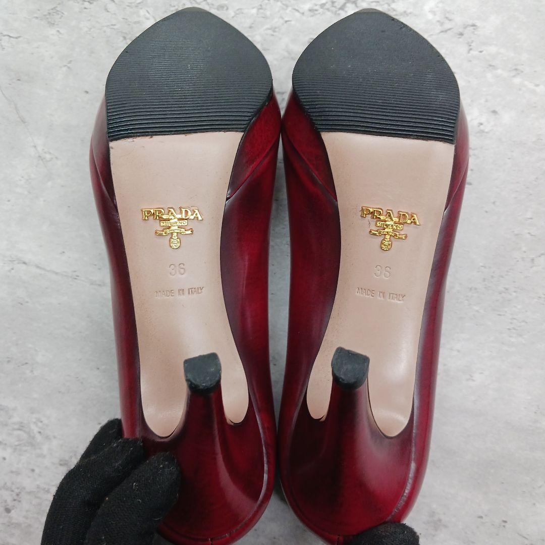 ✨極美品✨ プラダ レディース レザー パンプス ワインレッド 36
