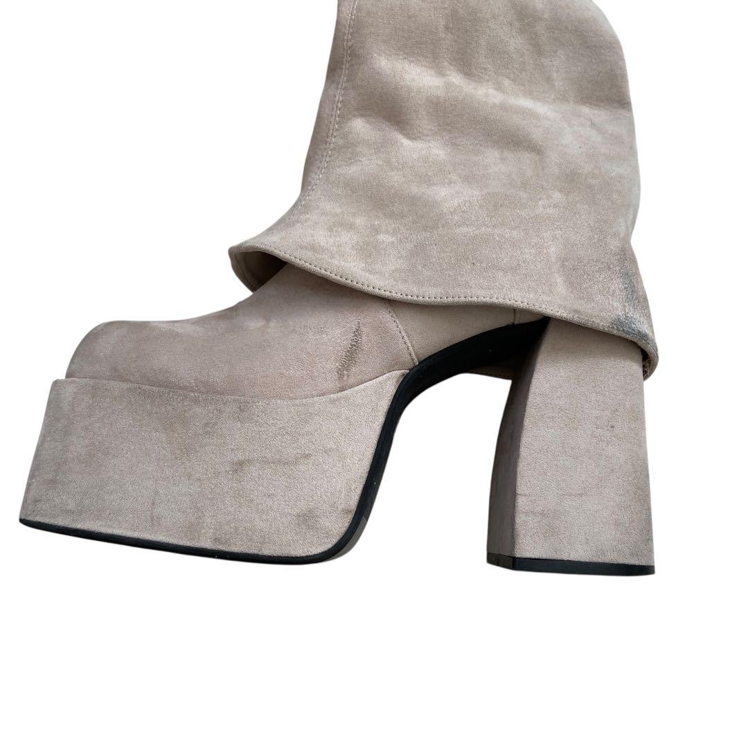 エモダ/ルーズフレアカバーフィットブーツ/ロングブーツ/アイボリー/24.5/L