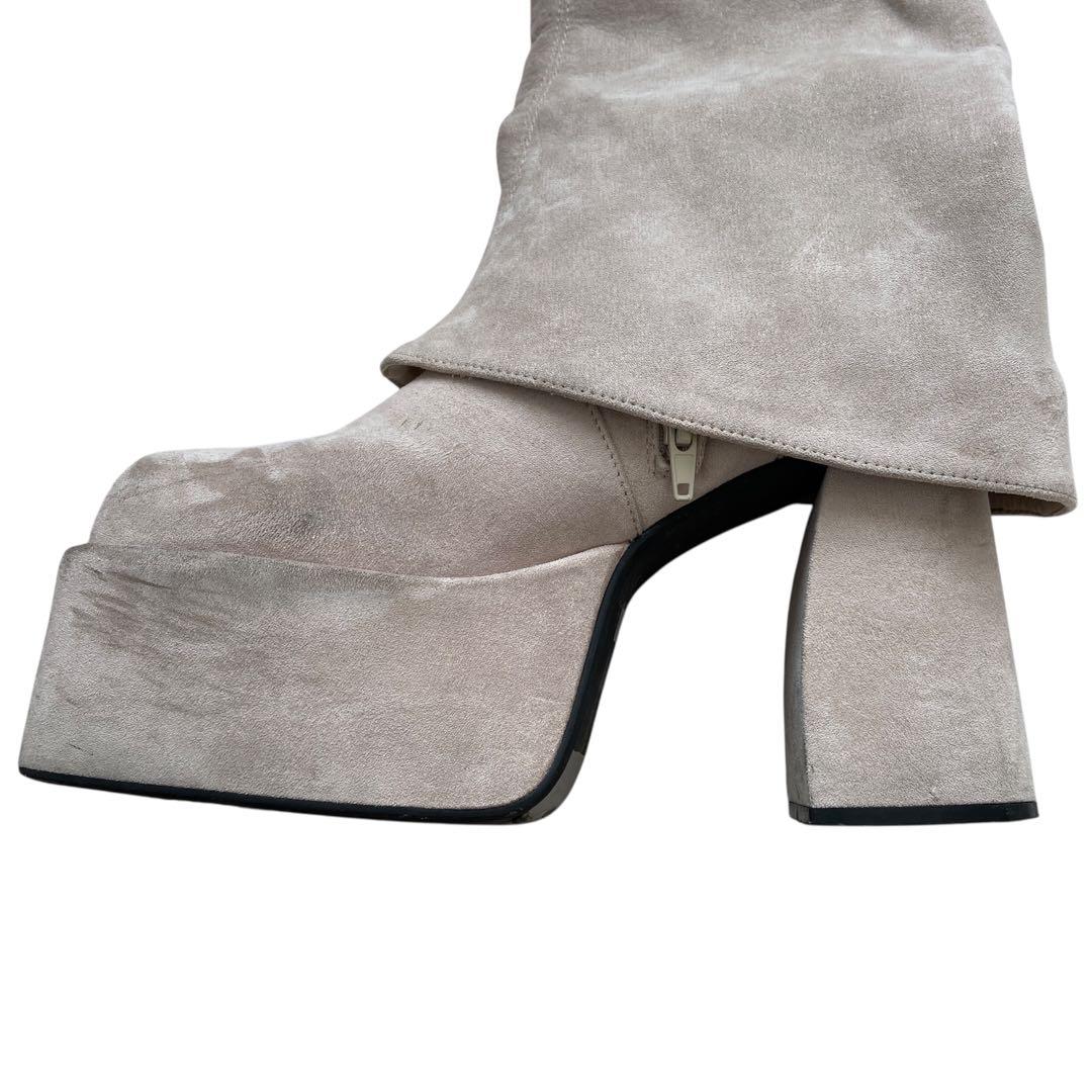 エモダ/ルーズフレアカバーフィットブーツ/ロングブーツ/アイボリー/24.5/L