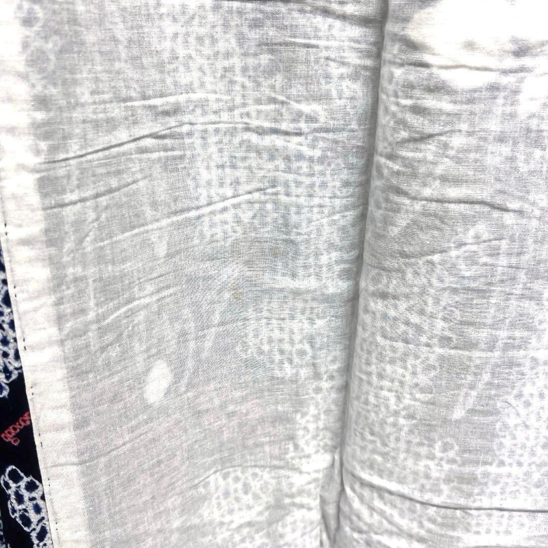 浴衣　有松鳴海絞り　桐の花　ネイビー　藍染　リーフ　着物　063a d