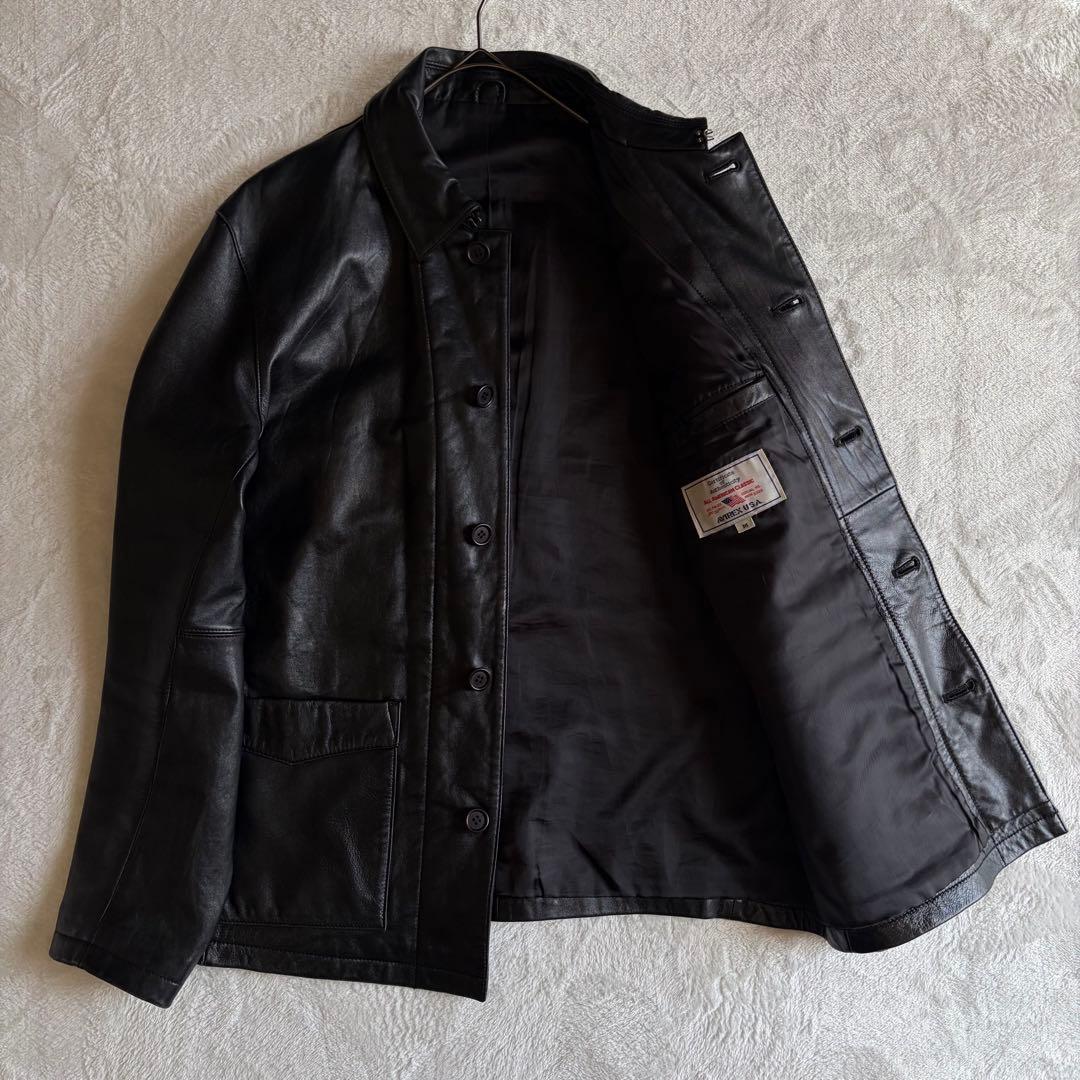 【美品】AVIREXレザーカーコート ハーフコートメンズ M ユニセックス 女性
