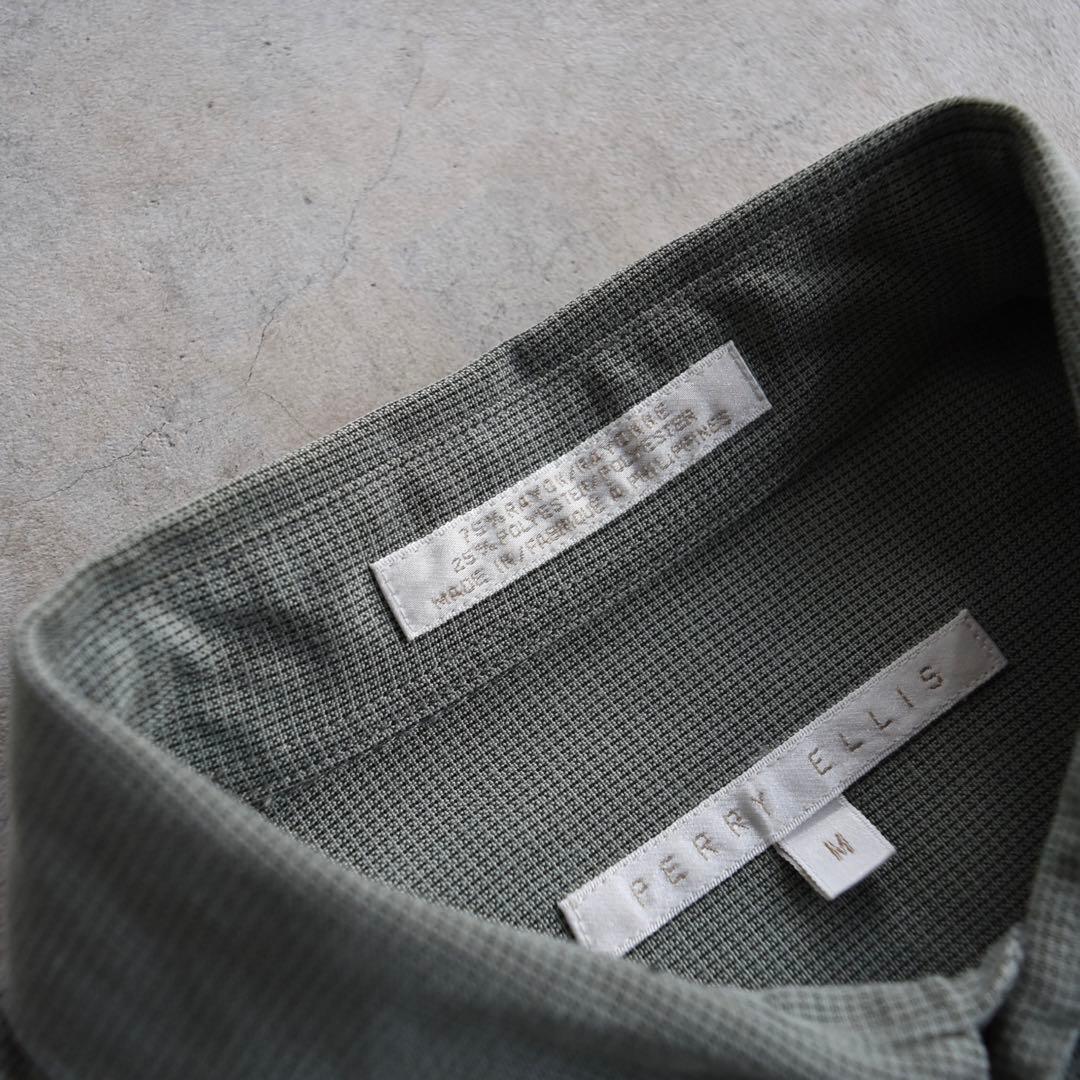 90s PERRY ELLISペリーエリス レーヨン長袖シャツ M オリーブ