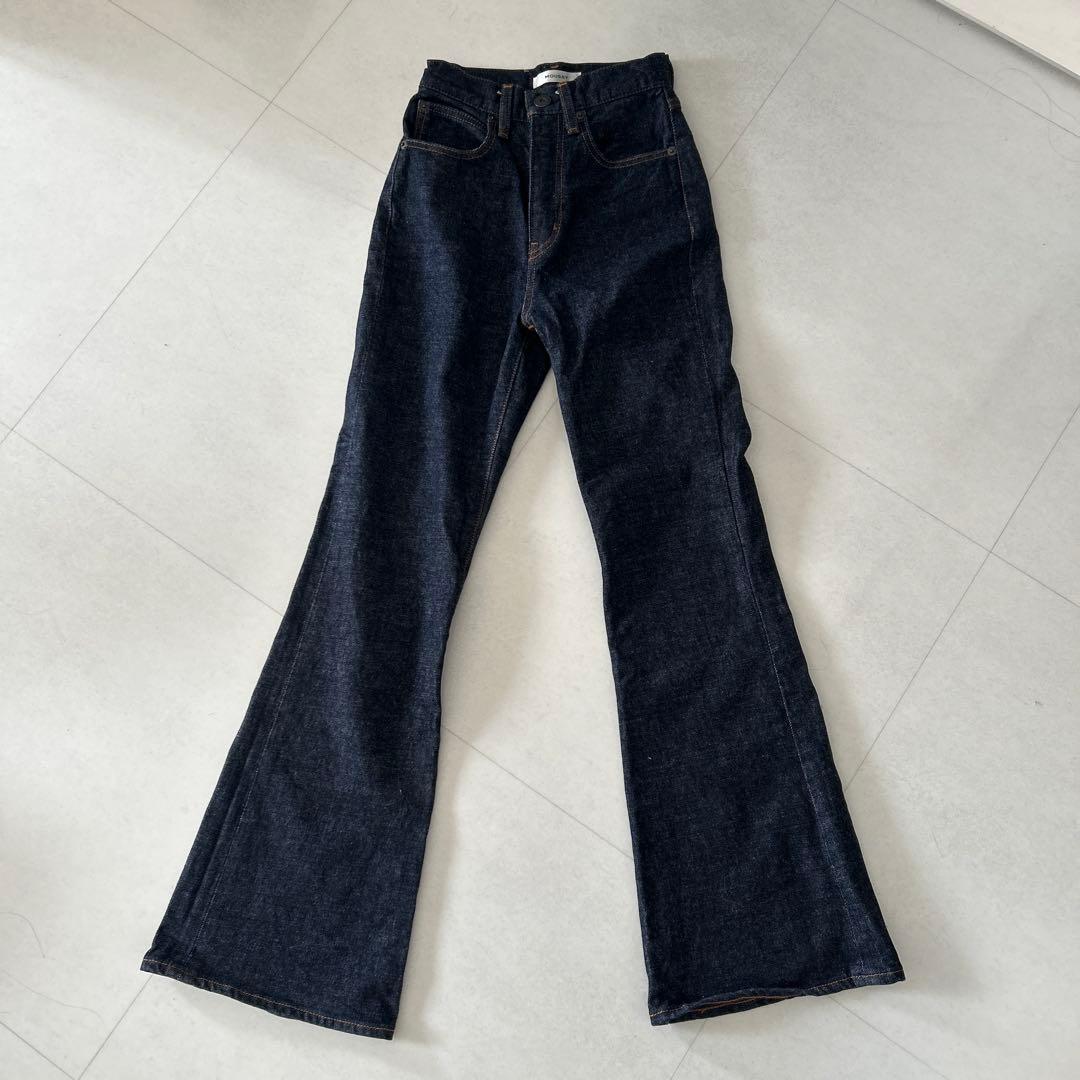 美品 moussy MVS フレアデニムパンツ ストレッチ ハイウエスト 22