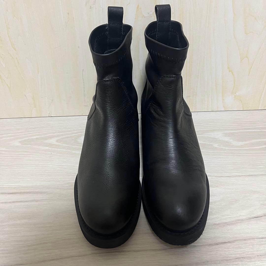 本革　FabioRusconi 24.5cm ストレッチショートブーツ ブラック