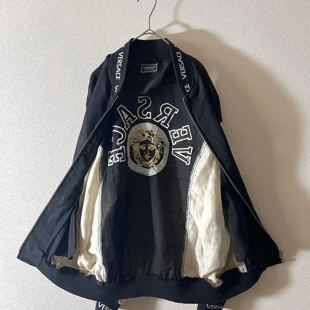 90s VERSACE シアー ボンバージャケット メデューサ ブラック 刺繍